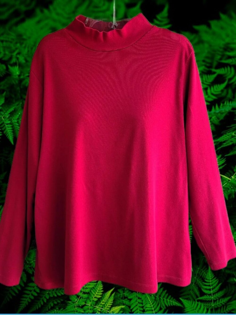 cj banks Womens Top Pullover Long Sleeves Mock Neck Cotton Red Size 1X